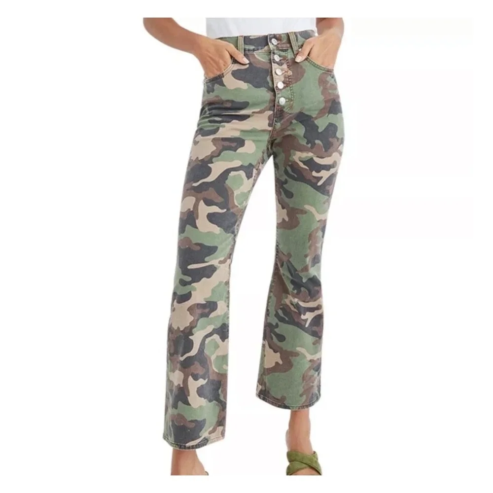 Veronica Beard Cotton Carly Kick Flare High Rise Jeans Camo Women's 27 - Picture 2 of 8